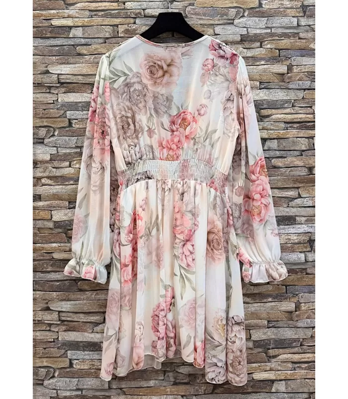 Elle Style Juliette valkoinen ruusukuvioinen mekko helminapeilla