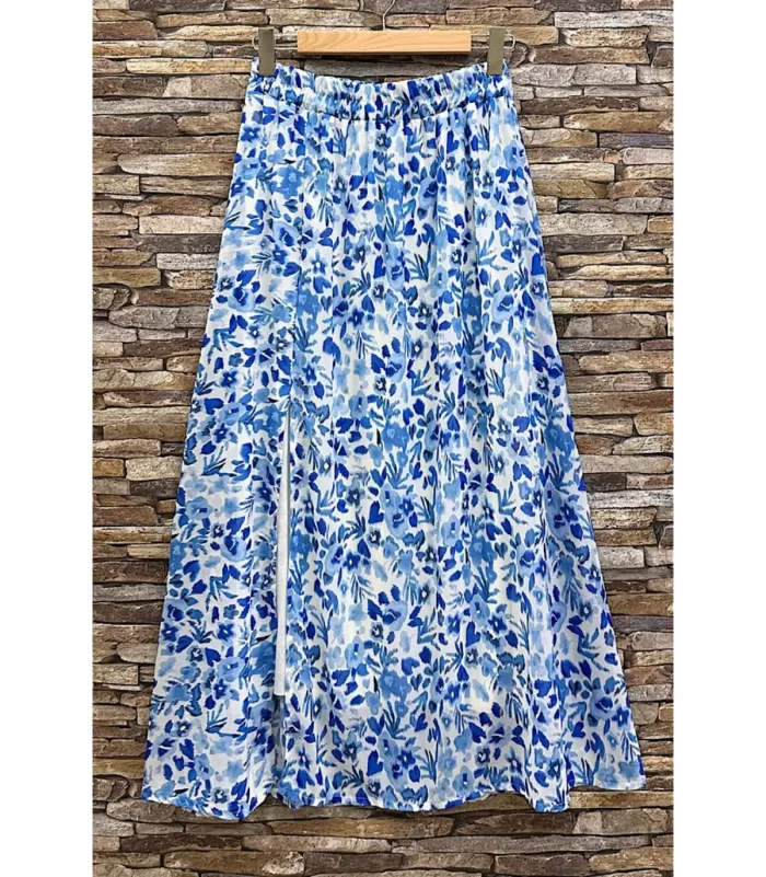 Elle Style Latina sininen kuviollinen maksihame halkiolla