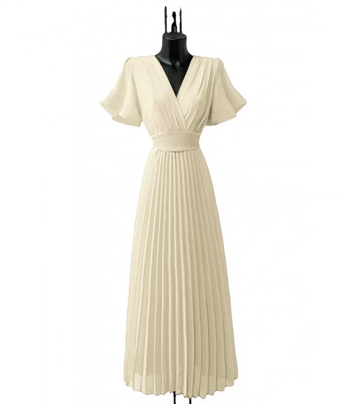 Elle Style Loriana lyhythihainen beige pitkä vekkimekko