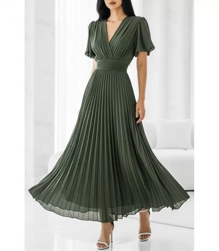 Elle Style Loriana lyhythihainen khaki pitkä vekkimekko