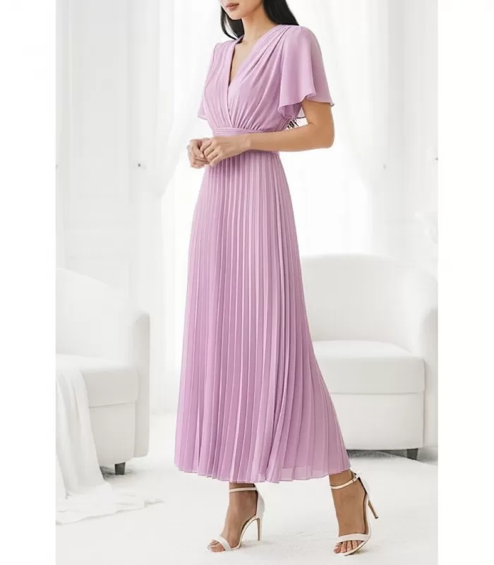 Elle Style Loriana lyhythihainen lila pitkä vekkimekko