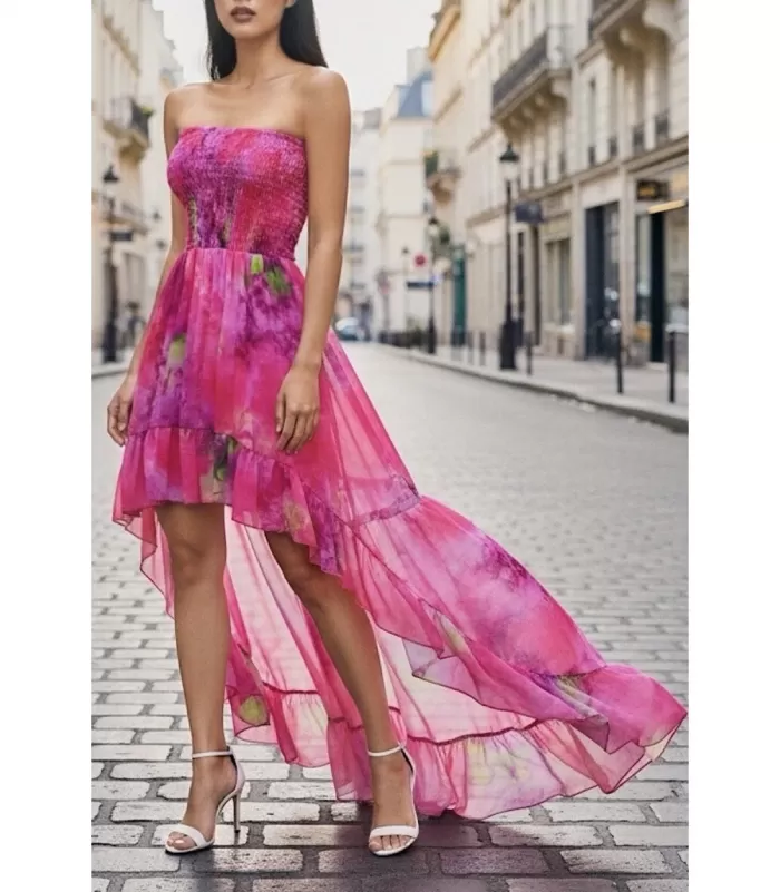 Elle Style Mady pinkki printtikuvioinen high low -mekko