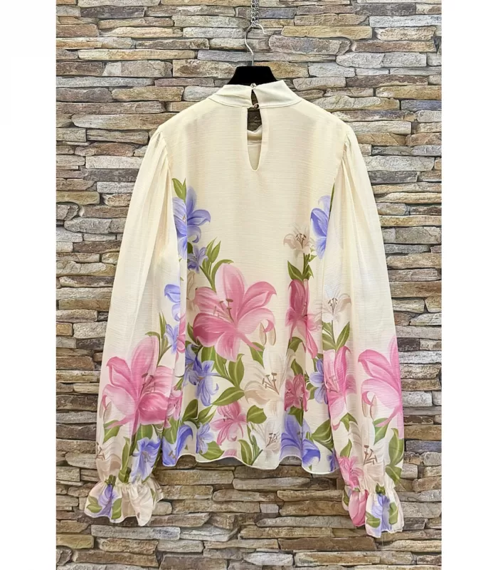 Elle Style Sylvia beige kukkakuvioinen pusero