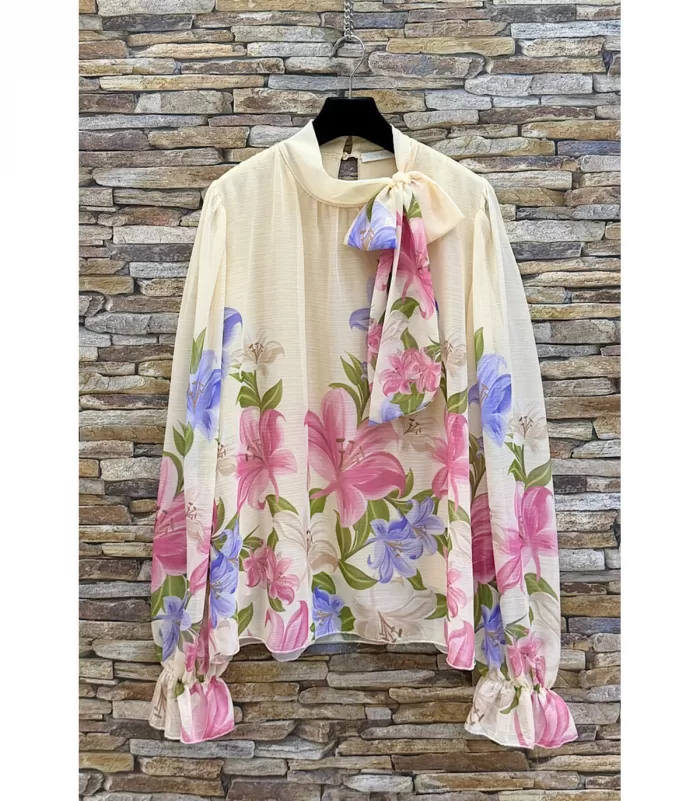 Elle Style Sylvia beige kukkakuvioinen pusero