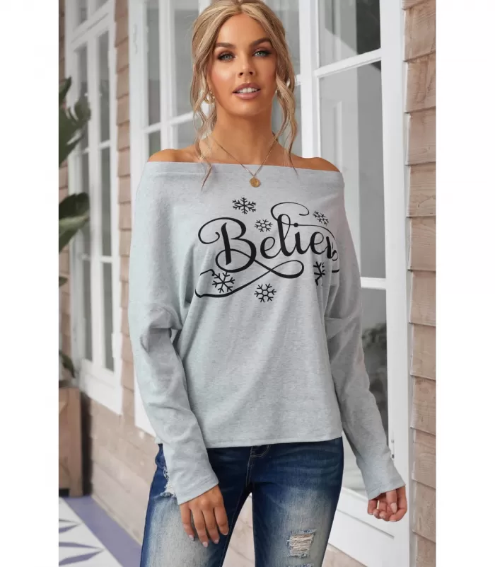 Harmaa Believe paita lumihiutaleilla
