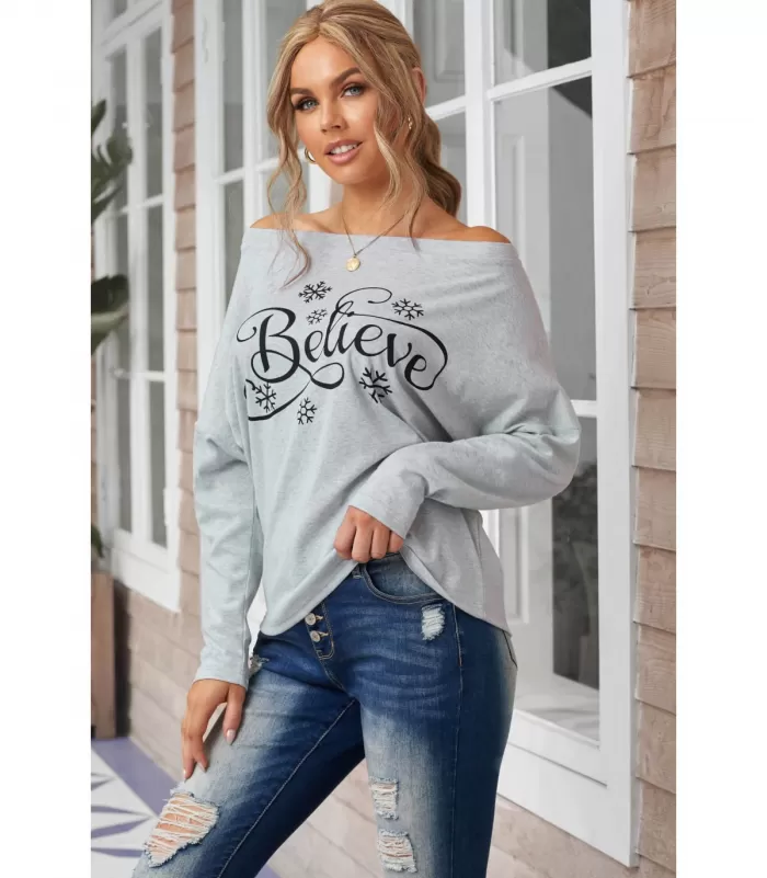 Harmaa Believe paita lumihiutaleilla