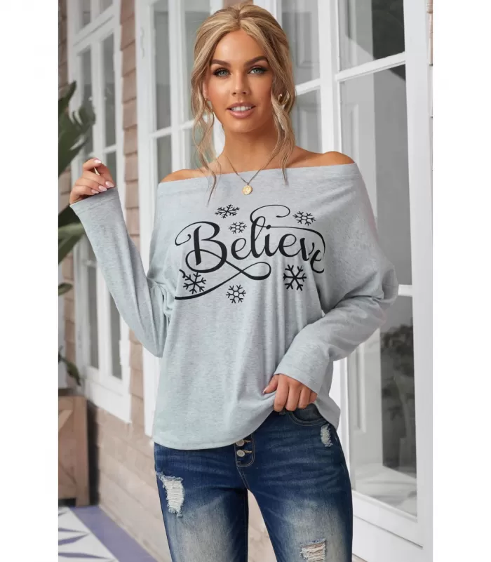 Harmaa Believe paita lumihiutaleilla