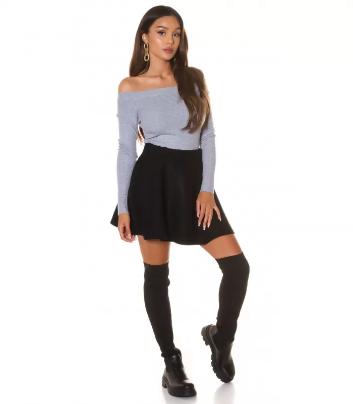 Harmaa basic off-shoulder neule