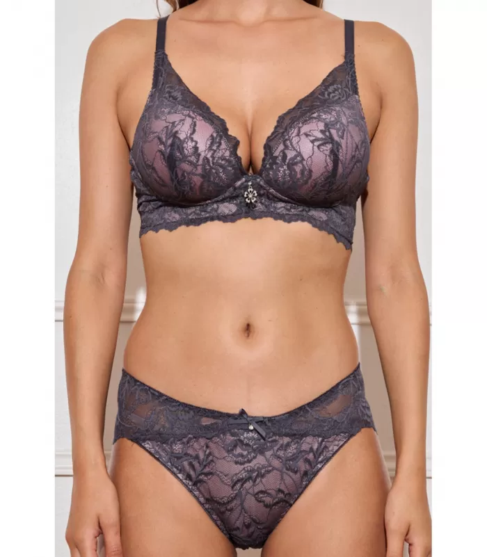 Inoo antrasiitti pitsikoristeinen rintaliivisetti