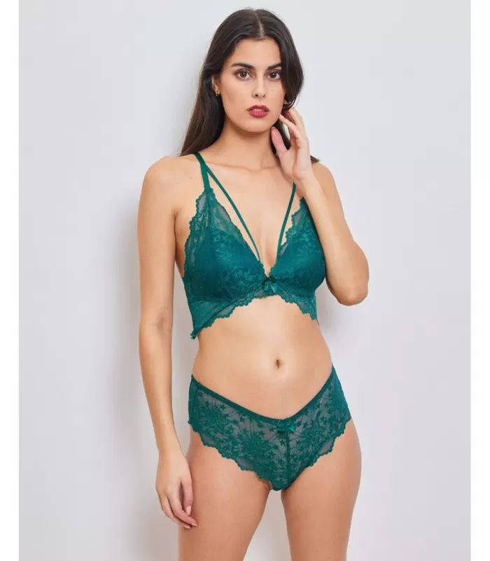 Inoo vihreä pitsinen alusasusetti remmeillä