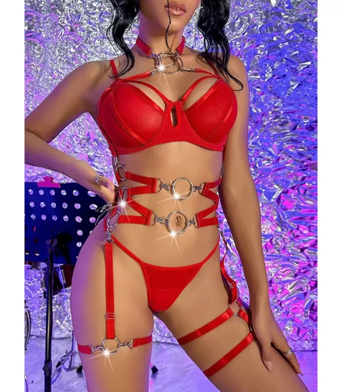 JHS punainen remmi- ja rengaskoristeinen alusasusetti