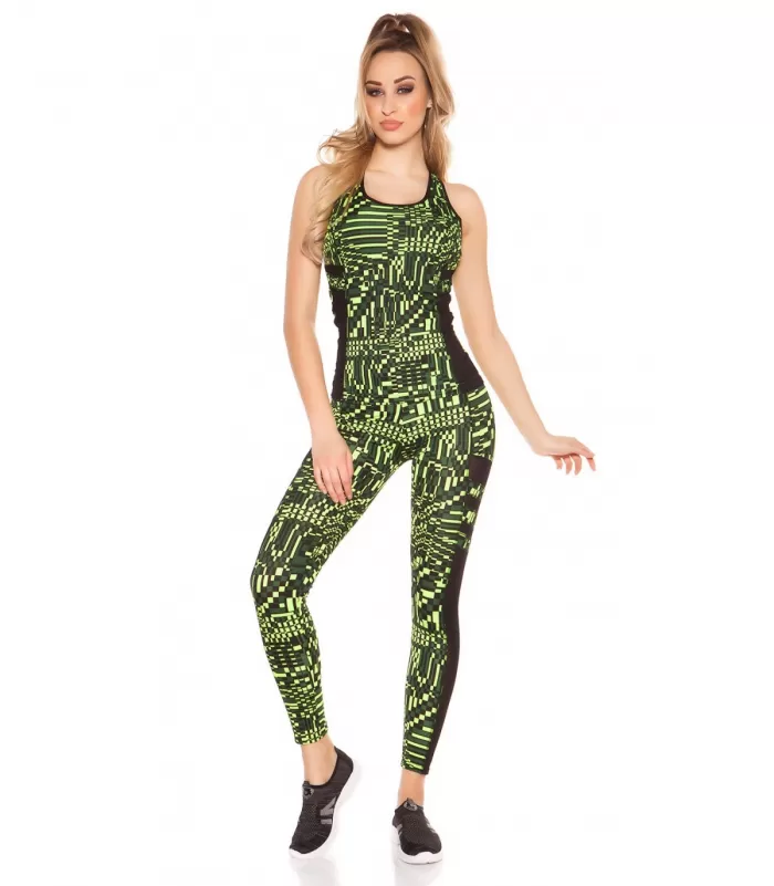 Keltaiset printtikuvioiset mesh treenitrikoot + toppi