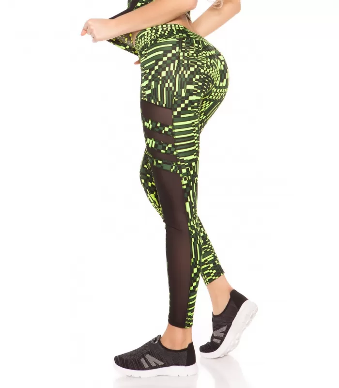 Keltaiset printtikuvioiset mesh treenitrikoot + toppi