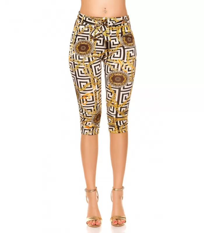 Ketjuprinttikuvioiset capritreggingsit vyöllä