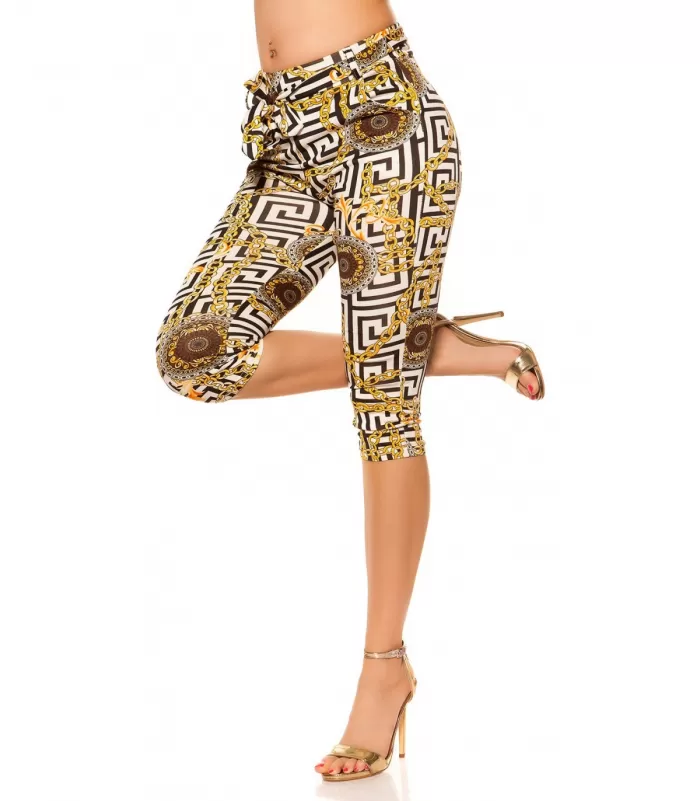 Ketjuprinttikuvioiset capritreggingsit vyöllä