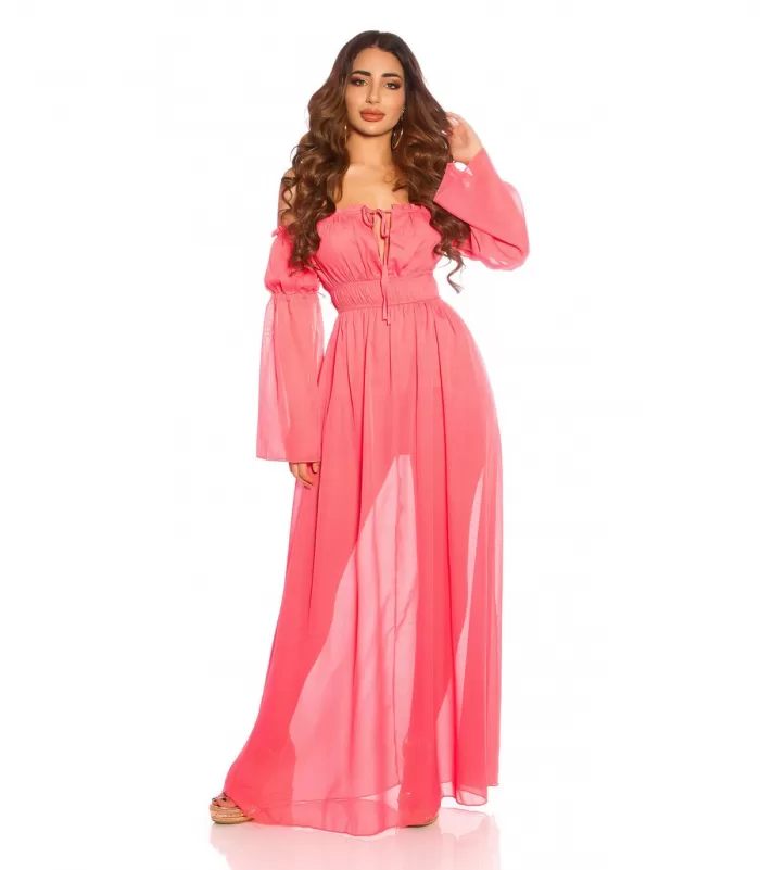Koralli pitkähihainen off-shoulder mesh-maksimekko
