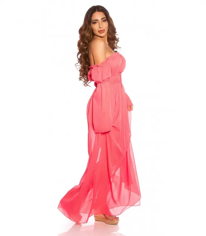 Koralli pitkähihainen off-shoulder mesh-maksimekko