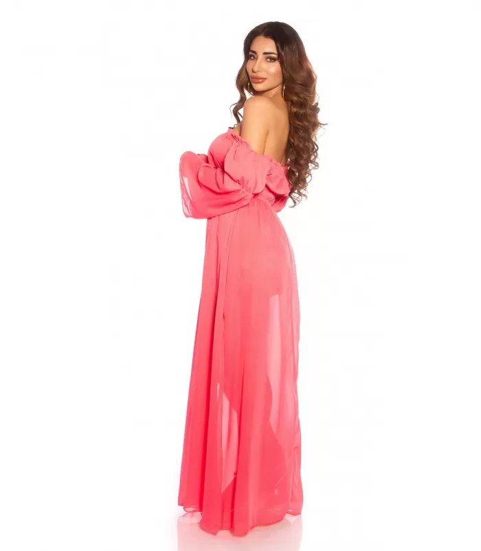 Koralli pitkähihainen off-shoulder mesh-maksimekko