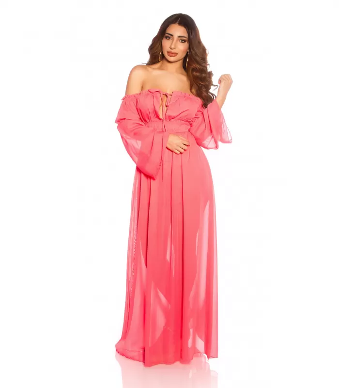Koralli pitkähihainen off-shoulder mesh-maksimekko