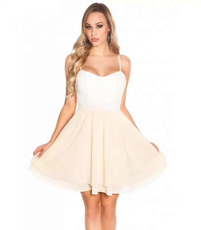 Koucla beigevalkoinen tyllijuhlamekko paljeteilla