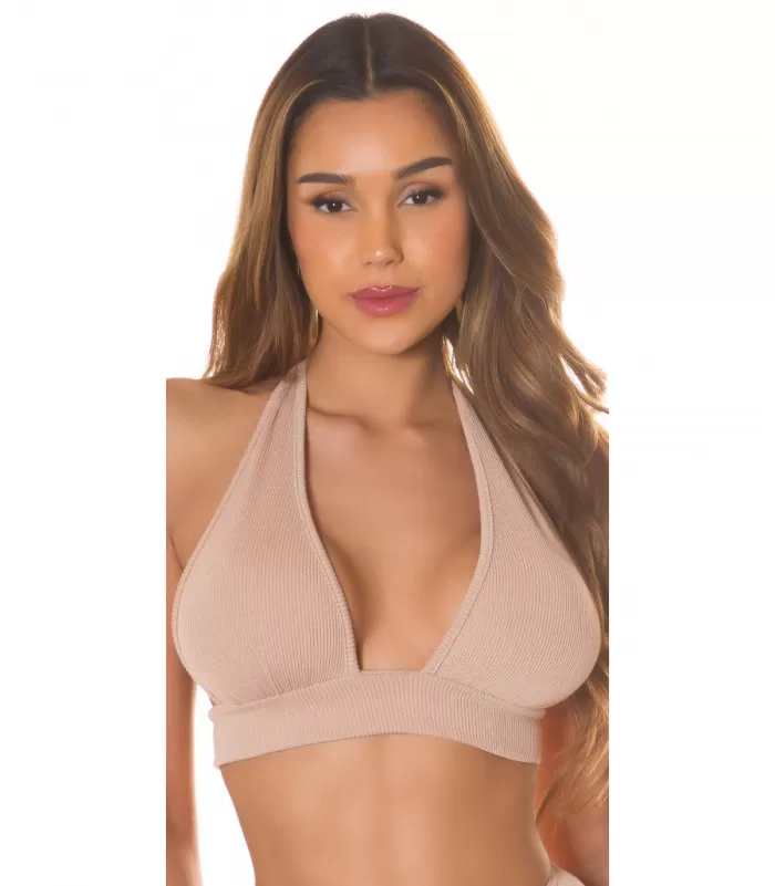 Koucla cappuccino lyhyt halterneck v-ribbitoppi