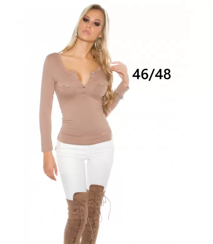 Koucla cappuccino pitkähihainen paita napeilla (plus size)