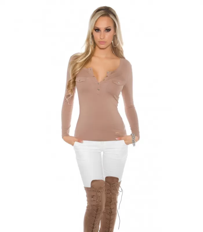 Koucla cappuccino pitkähihainen paita napeilla (plus size)