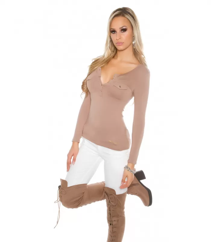 Koucla cappuccino pitkähihainen paita napeilla (plus size)