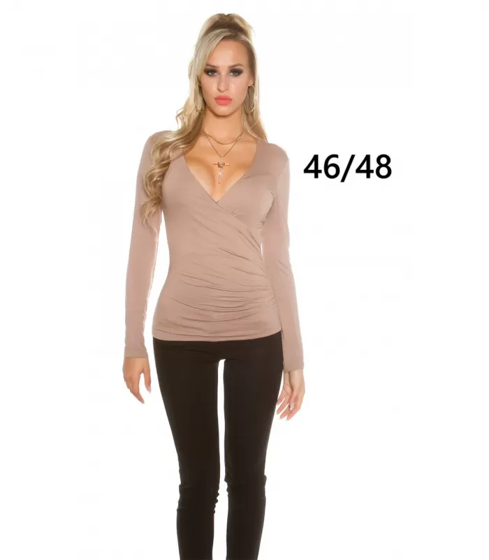 Koucla cappuccino pitkähihainen wrap-look v-paita (plus size)