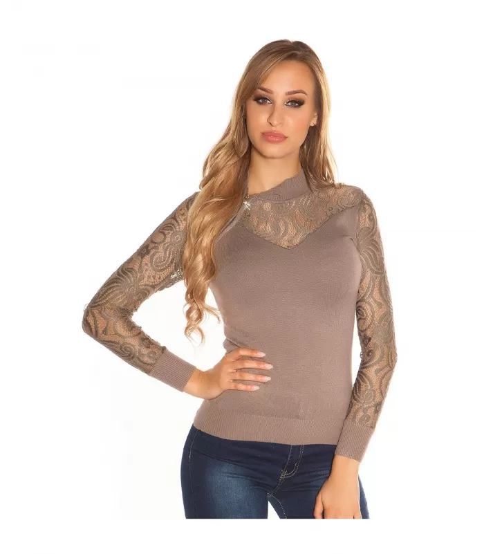 Koucla cappuccino pitsikoristeinen neule