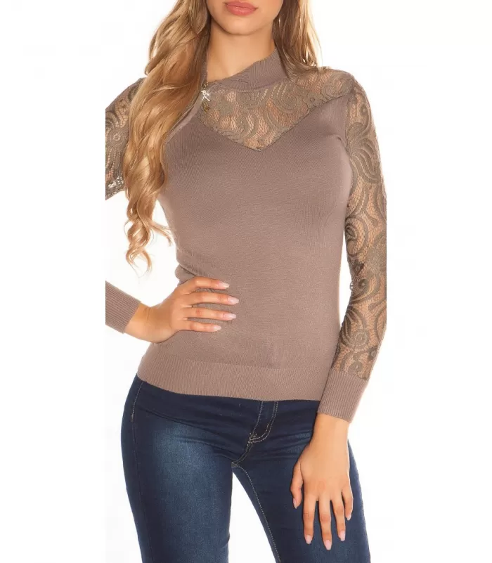 Koucla cappuccino pitsikoristeinen neule