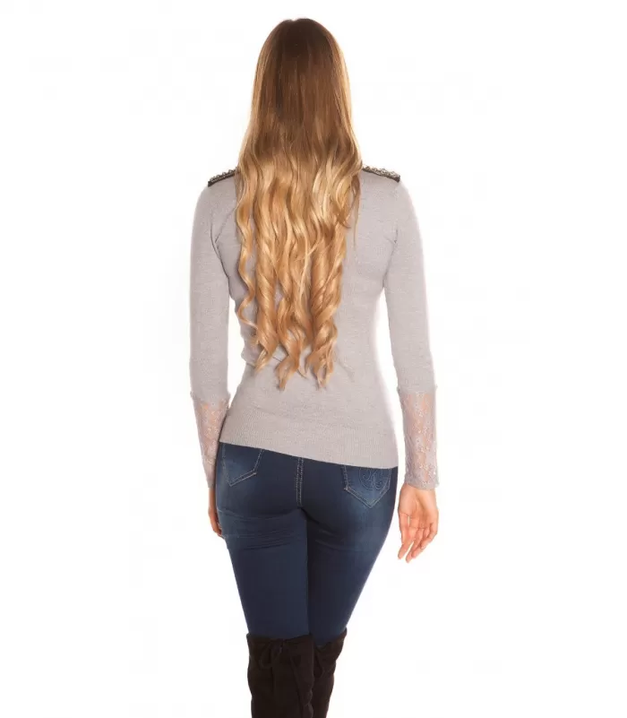 Koucla harmaa niittiketju neule