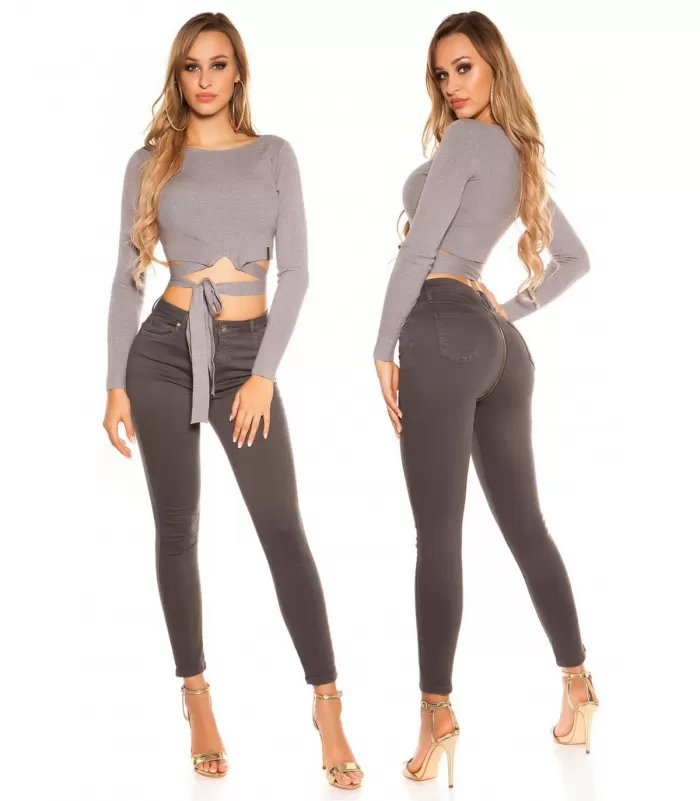 Koucla harmaat farkut vetoketjulla