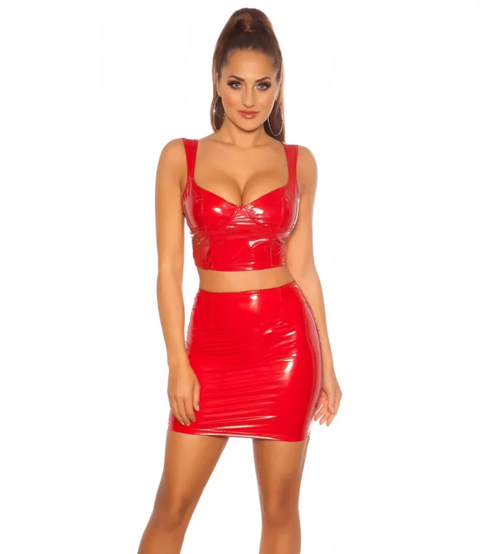 Koucla kaksiolkaiminen punainen lyhyt latex toppi