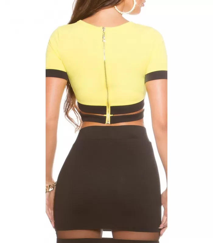 Koucla keltainen lyhythihainen lyhyt paita halkioilla