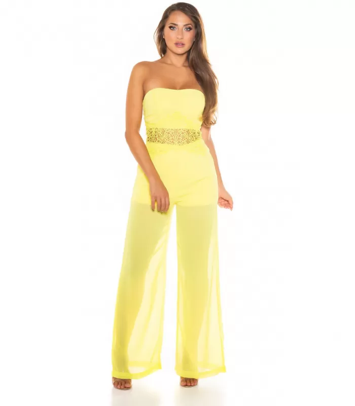 Koucla keltainen olkaimeton juhlajumpsuit