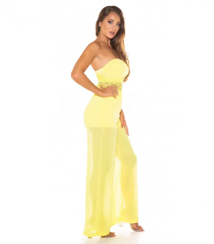 Koucla keltainen olkaimeton juhlajumpsuit
