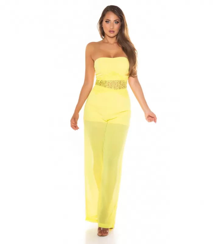Koucla keltainen olkaimeton juhlajumpsuit