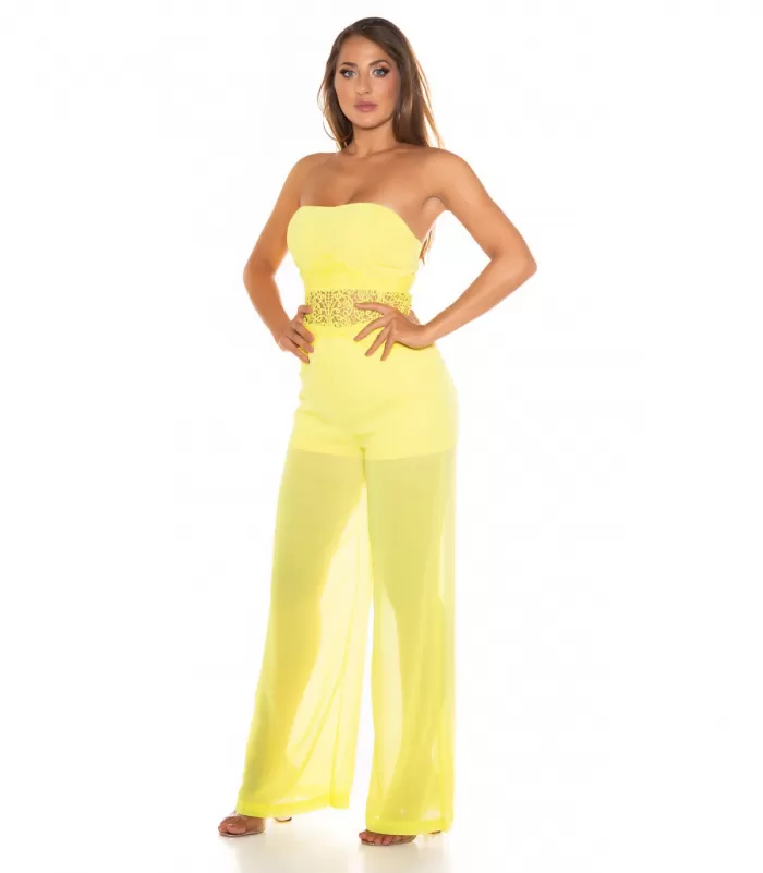 Koucla keltainen olkaimeton juhlajumpsuit