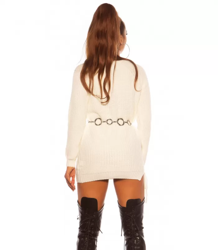 Koucla kermanvalkoinen pitkä villapaita nyöreillä