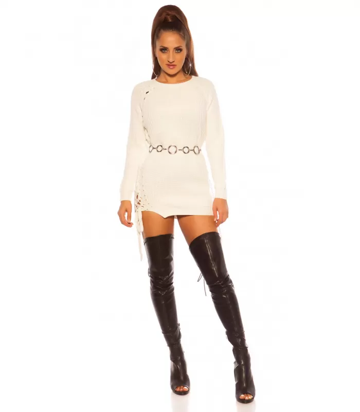 Koucla kermanvalkoinen pitkä villapaita nyöreillä