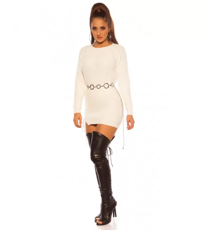 Koucla kermanvalkoinen pitkä villapaita nyöreillä