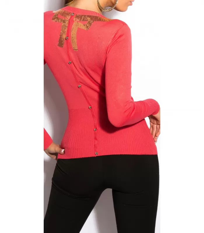 Koucla koralli kultapaljettikoristeinen v-neule