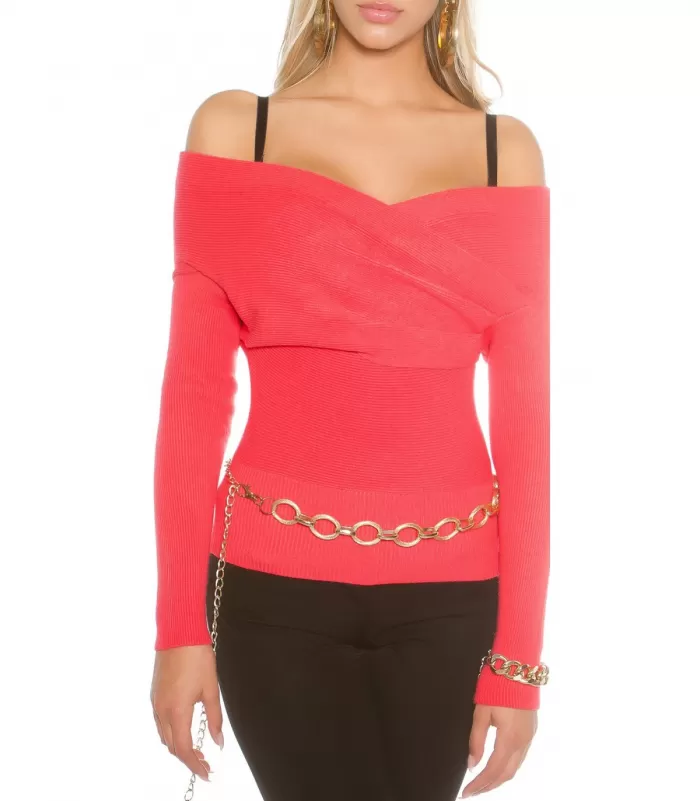 Koucla koralli off-shoulder wrap-neule [LÖYTÖ]