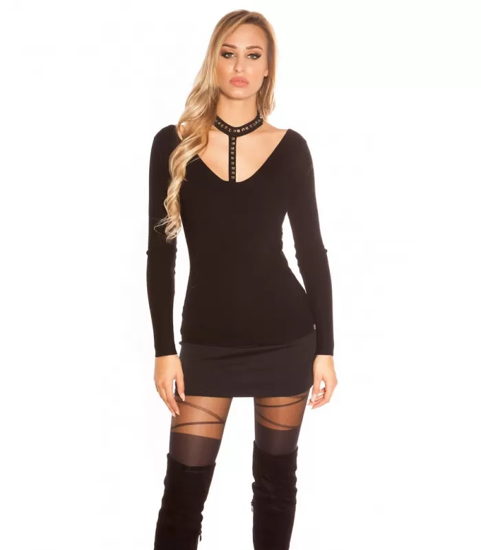 Koucla musta niittikoristeinen choker neule [LÖYTÖ]