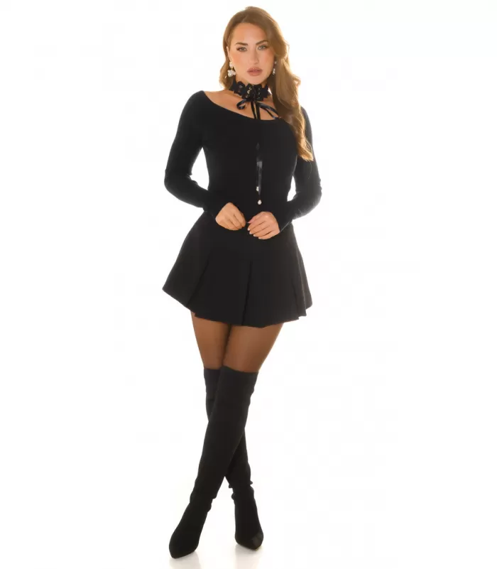 Koucla musta off-shoulder pitsichoker neule