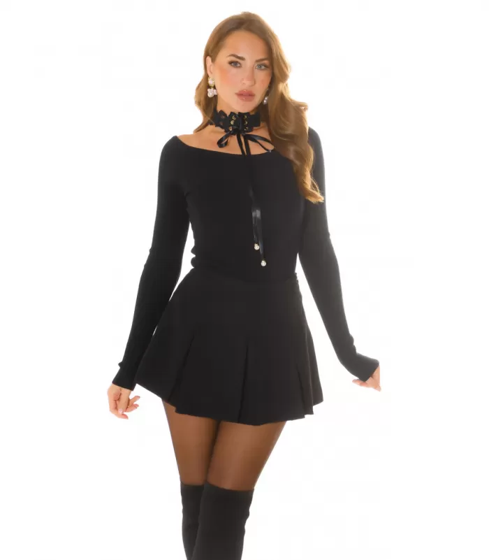Koucla musta off-shoulder pitsichoker neule