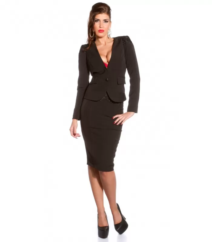 Koucla musta pitsikoristeinen bleiseri