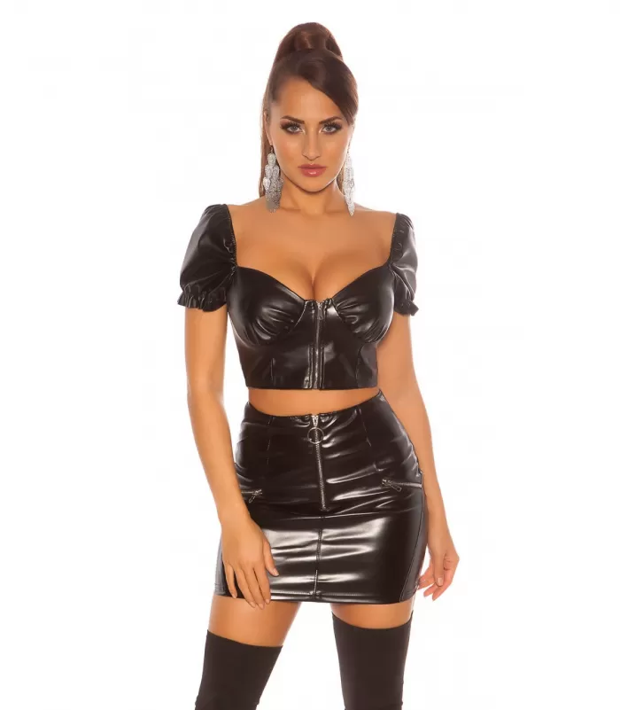 Koucla musta tekonahkainen lyhyt paita vetoketjulla [BLACKWEEK]