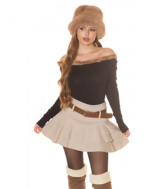 Koucla musta turkiskauluksellinen neule